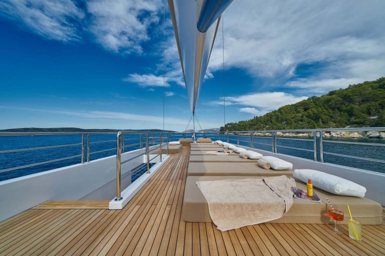 acapella luxury yacht sun beds on the sundeck