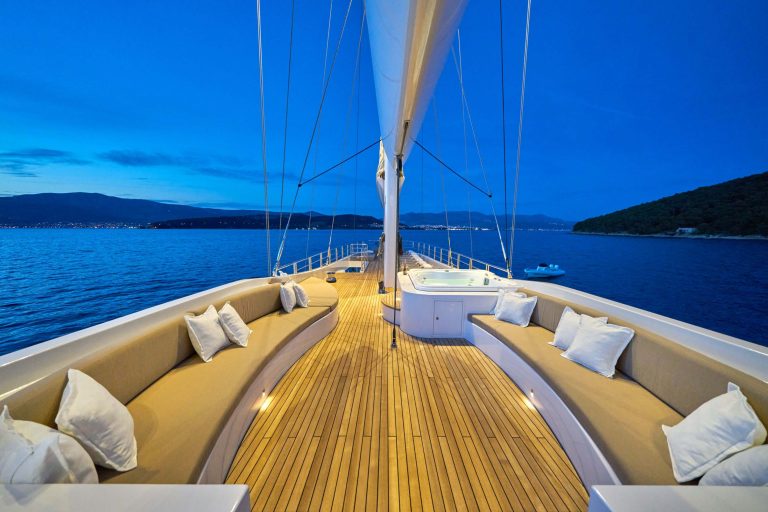 acapella luxury yacht sundeck at night