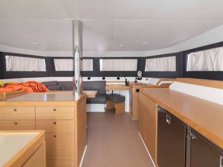 Dufour 48 catamaran Dreamland salon view