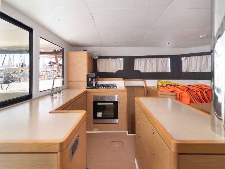 Dufour 48 catamaran Dreamland kitchen view