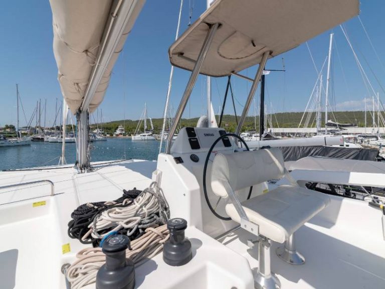 Dufour 48 catamaran Dreamland fly bridge skipper's station