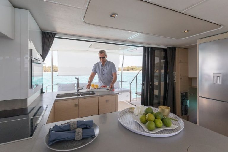 Fountaine Pajot my 44 umbrella victoria interior kitchen