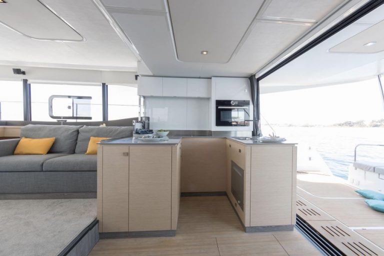 Fountaine Pajot my 44 umbrella victoria interior kitchen side view