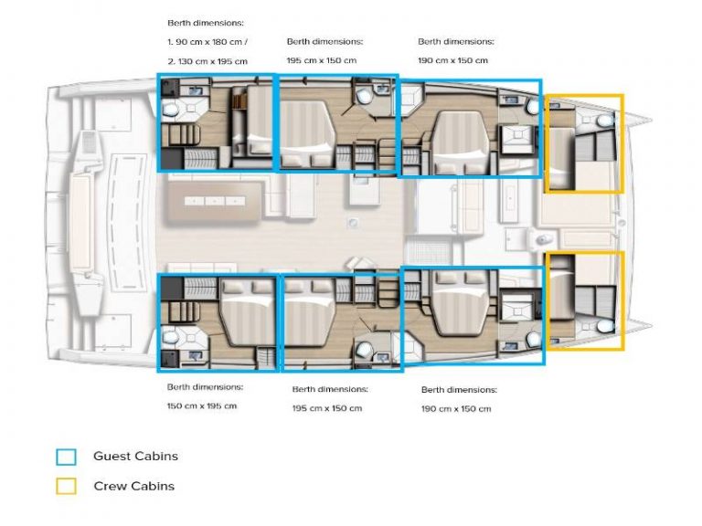 Namaste of Bali Bali 5.4 crewed catamaran layout