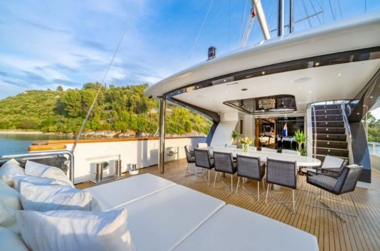 luxury yacht Navilux adriatic charter miles sun beds and table