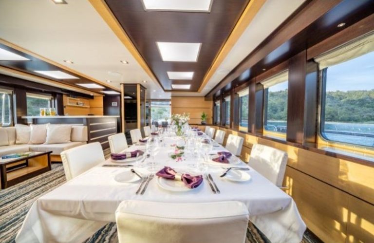 luxury yacht Navilux adriatic charter miles interior dining table