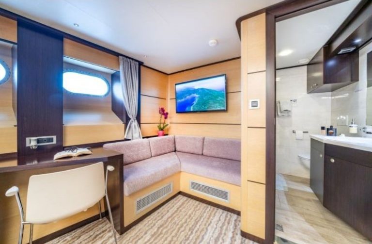 luxury yacht Navilux for charter Croatia master cabin lounge