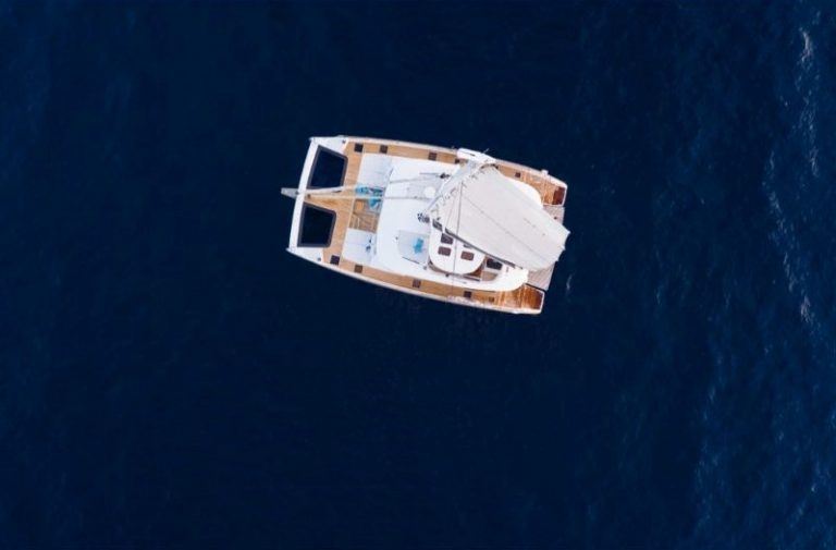 Sunreef 60 Vulpino luxury catamaran drone view