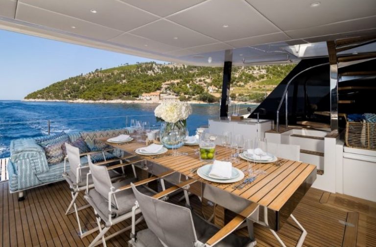 Sunreef 60 Vulpino catamaran outside table