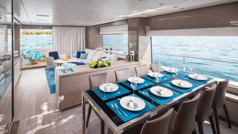 San lorenzo 78 secundus luxury yacht interior dining table