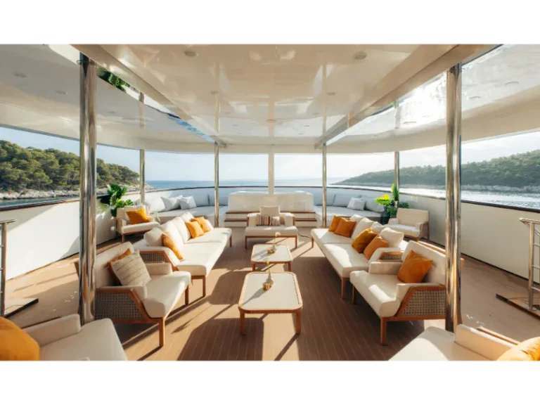 Agape Rose luxury yacht outside sitting area with sun