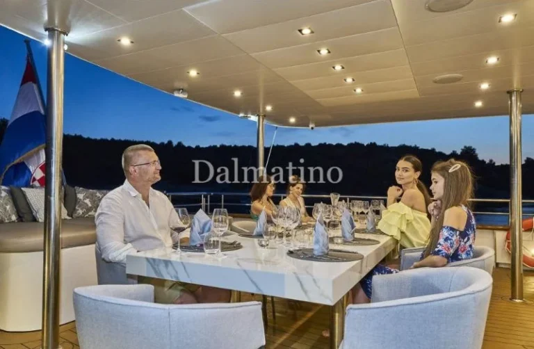 luxury sailing yacht Dalmatino outside table dinner view