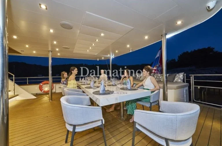 luxury sailing yacht Dalmatino outside table dinner