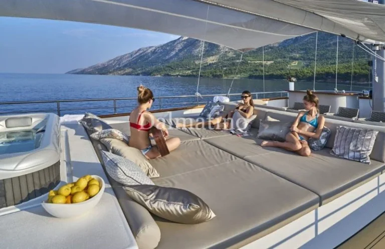 luxury sailing yacht Dalmatino deck sun beds relaxing