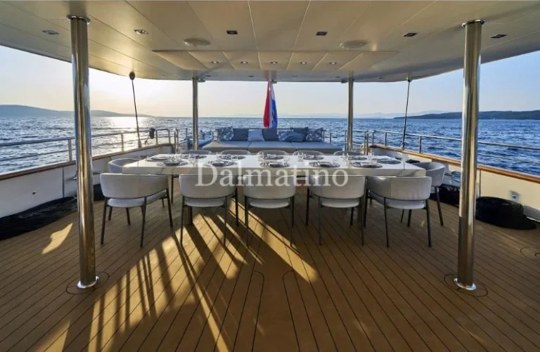 luxury sailing yacht Dalmatino outside table view