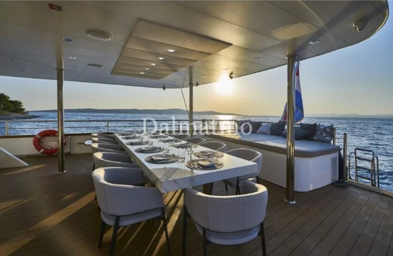 luxury sailing yacht Dalmatino outside table