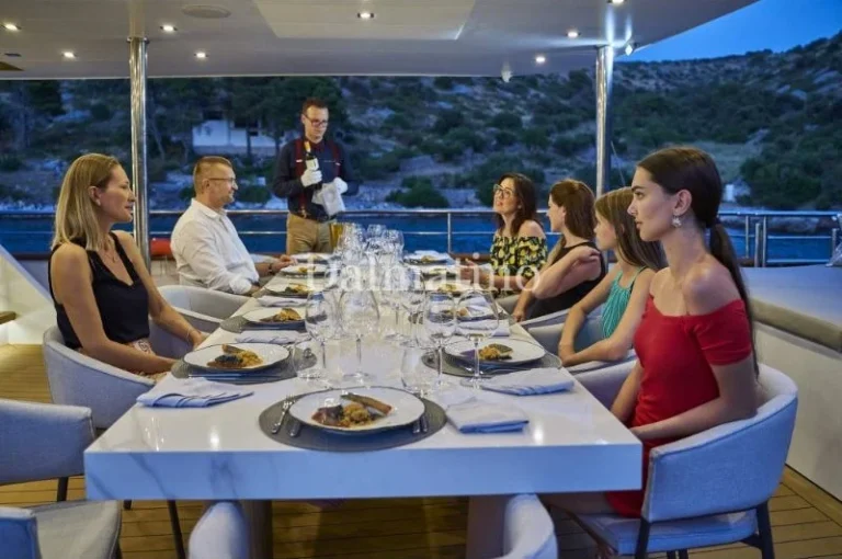 luxury sailing yacht Dalmatino deck table dinner