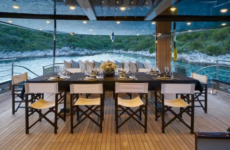 Rara Avis luxury yacht outside dinning table