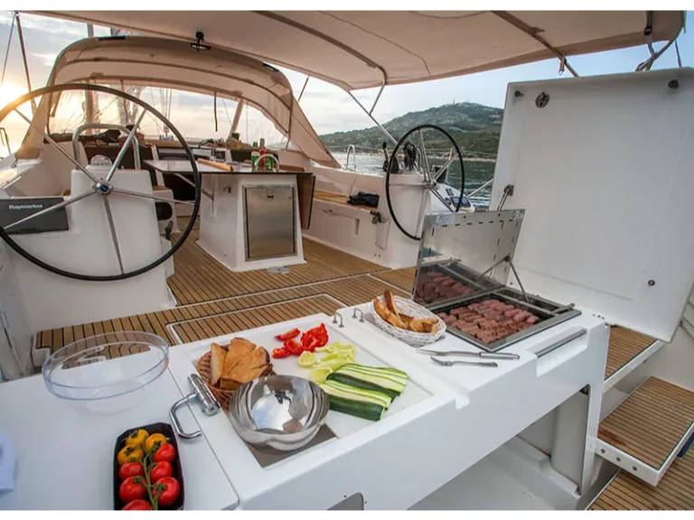 Dufour 560 leto sailing yacht cockpit grill