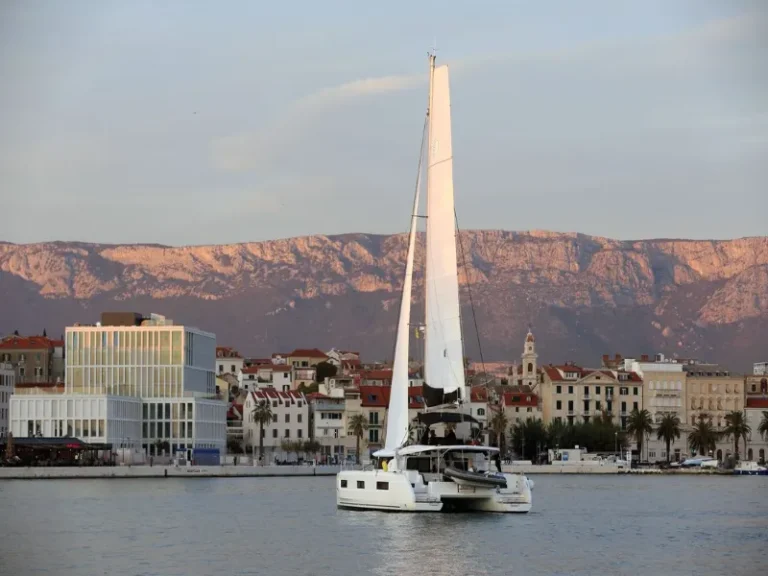 lagoon 46 lady point catamaran cruising in the marina