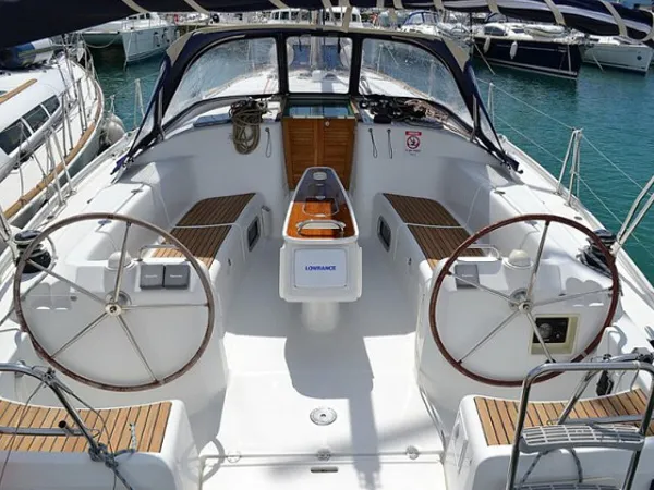 sailing yacht cyclades 43.4 kate I adriatic charter miles steering wheel