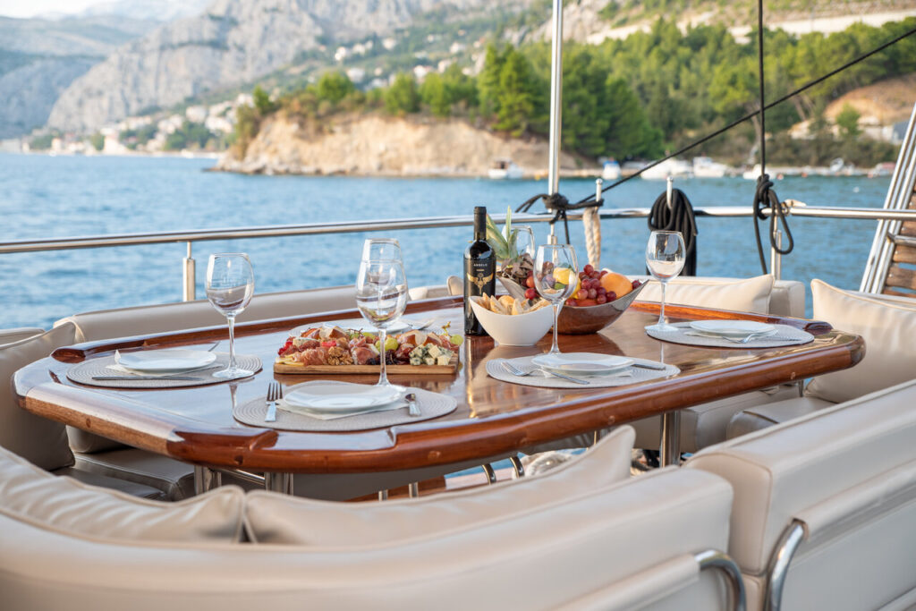  4 cabins gulet dining table adriatic charter miles